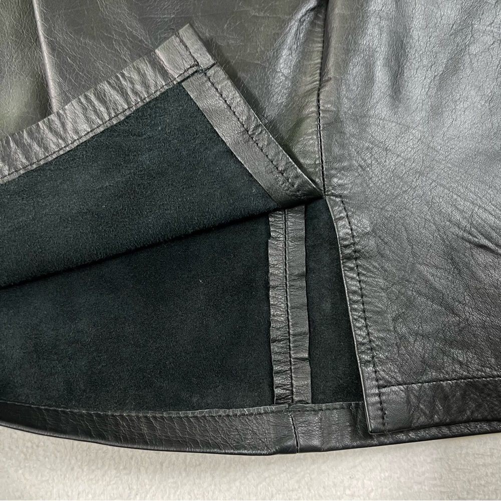 Jacqueline Ferrar Genuine Leather Skirt Women's 14P Black Vintage Slit Lined - Picture 17 of 17